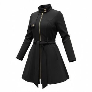 Fashion Nova Trench Mini Dress Womens XS Black Excellent Gold Zip Belted Pocket